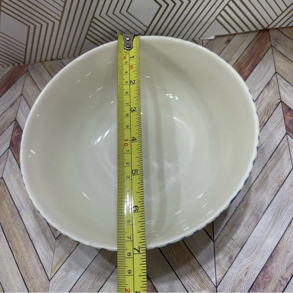 Gibson COBALT‎ SPONGE Blue Beige Smooth Stoneware Round Serving Bowl R7